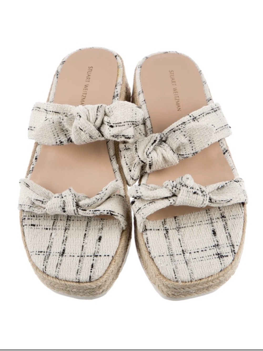 Stuart Weitzman Bandeau Tweed Bow Espadrille Platform Sandals Size 7.5B